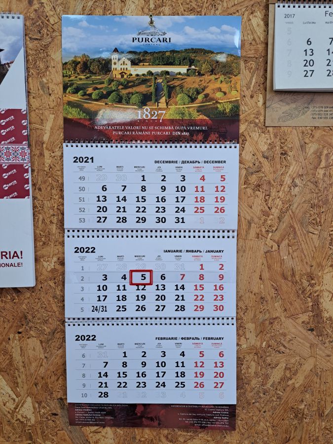 Wall calendar, three months