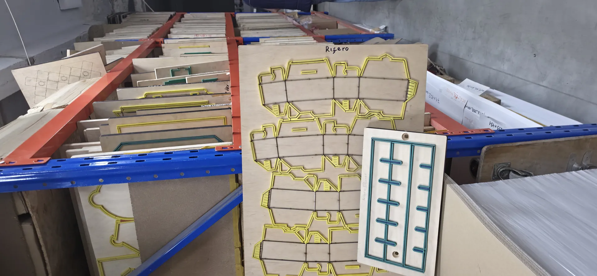 Racks of cutting dies — the Pergament library of ready-made structures