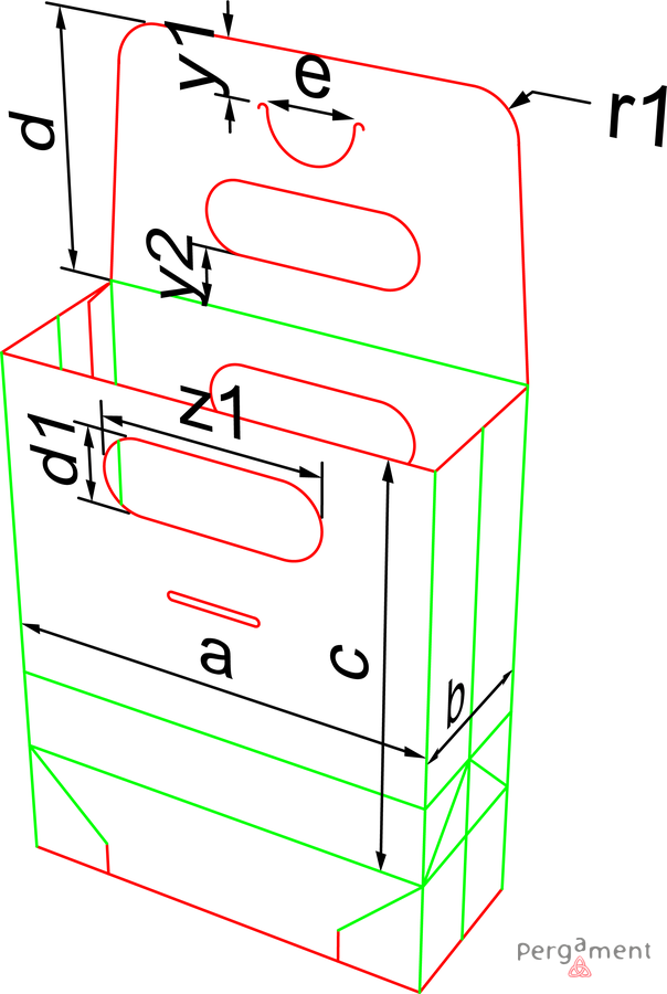 Paper bag 240×196×115 mm, construction no. 221040, Pergament